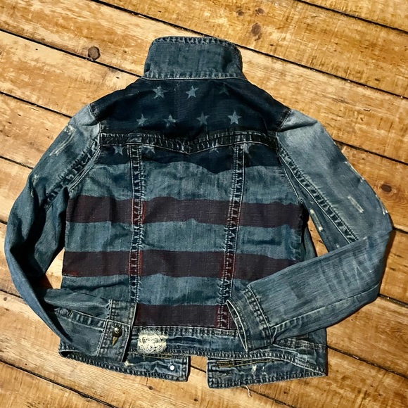 Size Small, Distressed Denim Jacket - very unique - Picture 1 of 8